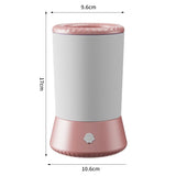 Pink and white cylindrical product with dimensions labeled on a white background