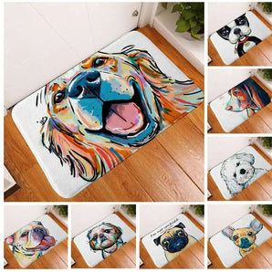 Soft flannel dog print anti-slip mat for pet comfort, warmth, and floor protection in homes.