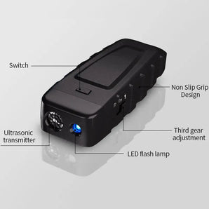 Three-mode ultrasonic handheld bark control device designed to reduce excessive barking in all dog breeds