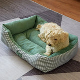 Comfortable bone pattern dog bed ideal for year-round use by small and medium pets.