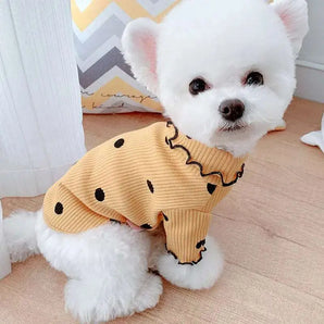 Stylish dotted cotton dog shirt with turtleneck for medium breeds and everyday pet wear.