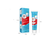 Dog toothpaste packaging with dimensions on a white background