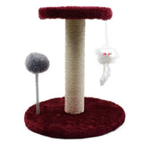 Cat activity centre with vertical sisal scratching pole and plush-covered climbing platforms for exercise.