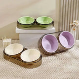 Crystal-clear cat food bowls – double set perfect for minimalist pet owners and clean homes.