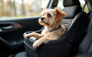 small dog in dog seat