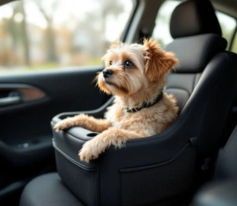 small dog in dog seat