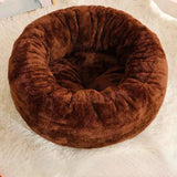 Spacious long plush cat bed donut round style provides a fluffy cushion mat for winter Coffee-S