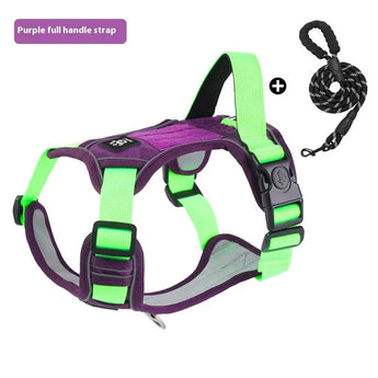 Purple-XL-With-rope Professional-grade vest-style dog harness, perfect for training large and medium-sized dogs outdoors.