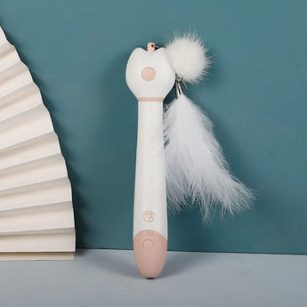 Laser double-head feather cat toy with telescopic wand for engaging and stimulating pet activities.