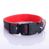 Jeans-style embroidered leather dog collar with metal buckle for secure fit and stylish appearance. -  Red-XL