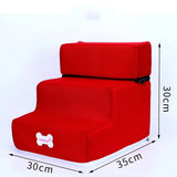 Dog climbing steps with soft sponge material, ideal for pets needing help getting onto beds. -  Red-30x30x35