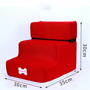 Dog climbing steps with soft sponge material, ideal for pets needing help getting onto beds. -  Red-30x30x35