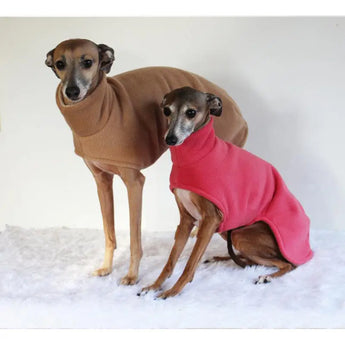 Cozy plush pet clothes for whippets featuring thick material and a warm high neck style.