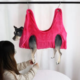 Secure and comfortable pet nail trimming hammock for reducing anxiety during grooming routines.