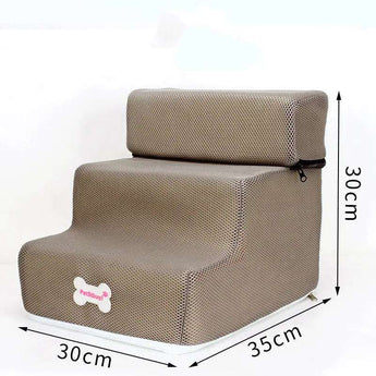 onto beds safely.  Dog climbing ladder with soft steps for pets needing gentle, easy access to high beds. -  Camel-30x30x35
