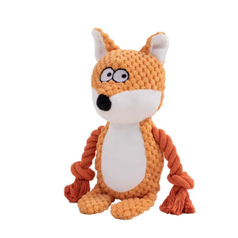 Fox squeaky dog toy with soft materials, perfect for cuddling and play.