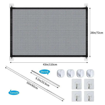 Pet safety mesh gate for stairs and doors, portable magic barrier for dogs