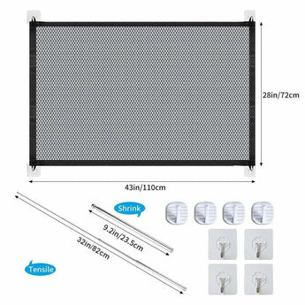 Pet safety mesh gate for stairs and doors, portable magic barrier for dogs