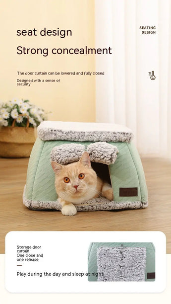 Innovative self-warming cat bed engineered for energy efficiency, enhanced comfort, and stylish resting area indoors.