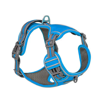 Blue-XL Robust dog harness offering explosion‐proof protection, shock absorption, comfortable wear, night vision and reflective accents.