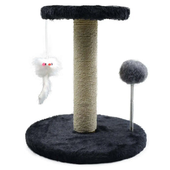 Vertical sisal cat scratching pole with plush climbing frame designed for indoor cats’ fun and fitness. -  Plush-Dark-Grey