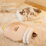 Plush sleeping bag for cats, featuring a cute bear pattern design