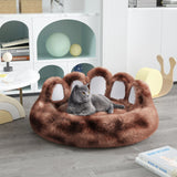 Chic thickened warm bear paw kennel pet bed provides a cozy sleeping retreat for pets. -  Khaki-XL-80cm