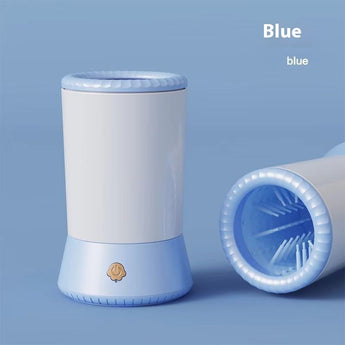 Blue cylindrical product with a light on a blue background
