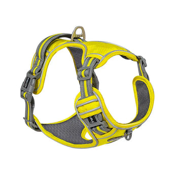 Yellow-XL Reliable dog harness combining explosion‐proof design, shock absorption, comfortable wear, night vision and reflective finish.