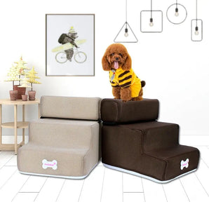 Soft sponge dog stairs for easy pet climbing onto beds and sofas, durable and comfortable steps.