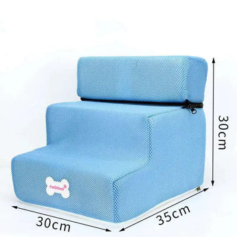 Comfortable dog stairs with soft sponge padding, helping small pets climb onto beds safely. -  Blue-30x30x35