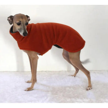 Winter-ready whippet fashion with thick plush high neck pet clothes for maximum warmth and comfort.