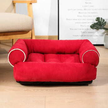 red Stylish velvet pet bed designed for ultimate comfort, perfect for small to large pets.