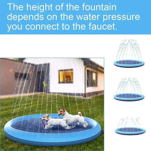 Fun and safe dog splash pad with built-in water sprinkler for cooling entertainment.