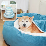 Hooded dog bed with superior insulation for cold climates