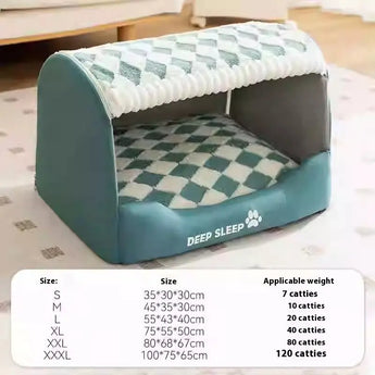 Green three-dimensional Warm Cosy Dog Bed House for pets, offering stylish and snug sleeping space.