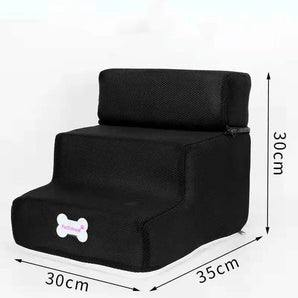 Pet climbing ladder with soft sponge steps, perfect dog stairs for bed and couch assistance. -  Black-30x30x35