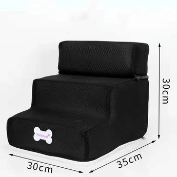 Pet climbing ladder with soft sponge steps, perfect dog stairs for bed and couch assistance. -  Black-30x30x35