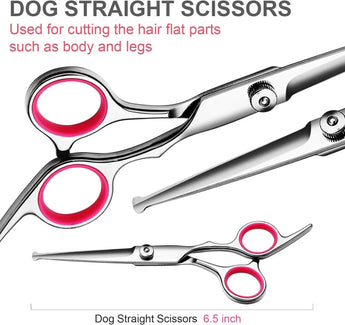 High-quality grooming scissors set for pets with safe rounded tips and adjustable design for precise cuts.