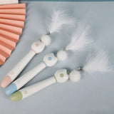 Double-head laser feather cat toy with telescopic stick for endless feline play and excitement.