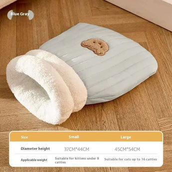 Bear-themed cat nest with plush fleece fabric and vibrant colour options