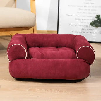 rose red Breathable, soft, and washable velvet pet bed perfect for all-day lounging and sleeping.