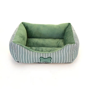 Warm and breathable teddy dog bed with bone print for medium and small dog breeds. -  Green-S