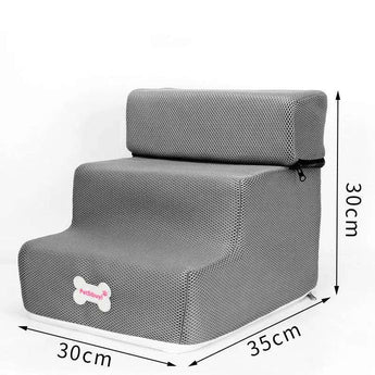 Dog stairs for bed with sponge cushion steps, ideal for senior pets and small dog breeds. -  Grey-30x30x35