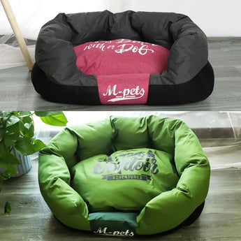 Cozy four-season dog bed with square cushion in vibrant colours for ultimate pet comfort