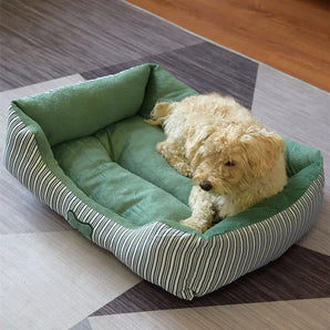 Comfortable bone pattern dog bed ideal for year-round use by small and medium pets.