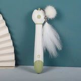 Telescopic cat toy stick featuring laser, feather attachments, and plush balls for active play.