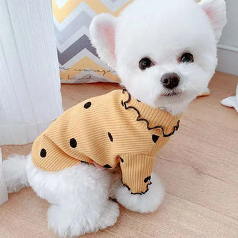 Stylish dotted cotton dog shirt with turtleneck for medium breeds and everyday pet wear.
