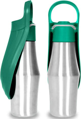 Portable water bottle for dogs, leakproof and travel-friendly hydration for active pets outdoors. -  Dark-green