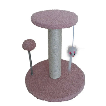 Multifunctional vertical cat post with sisal scratching rope and plush comfort zones for cats. -  Teddy-Plush-Pink